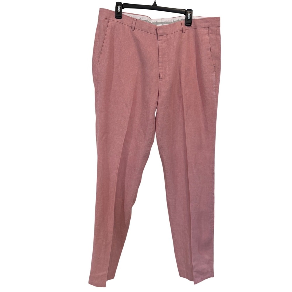 Jos A Bank 1905 Mens Pink 100% Linen Dress Pants Trousers 38x30 Rose Flat Front
